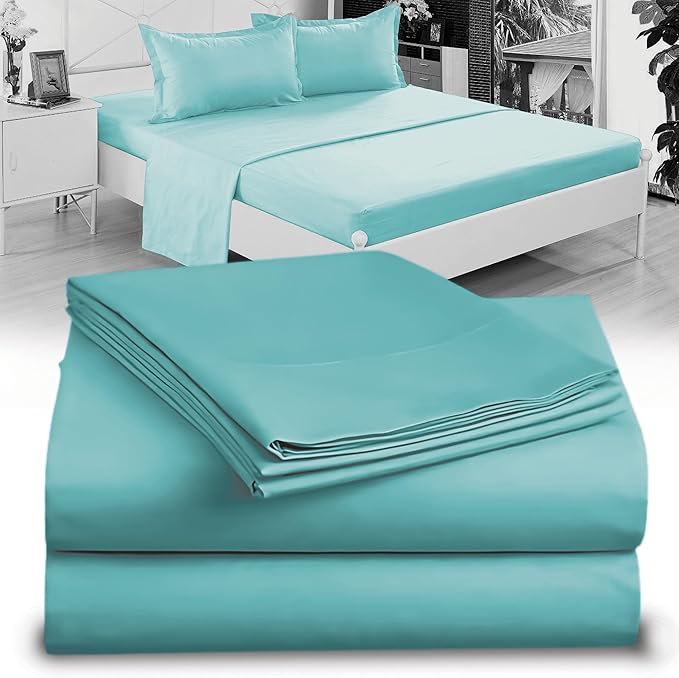 Twin XL 100% Microfiber Double Brushed Sheet Set - Extra-Soft & Wrinkle-Free - 15" Deep Pockets, 39" x 80" - Ideal for Dorms, Hospitals & Split King Beds - 3 PC Set (Twin XL, Aqua Blue)