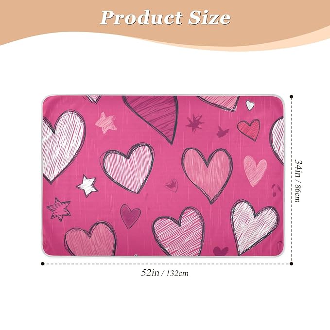 Waterproof Bed Pad Reusable Changing Pad Toddler Mattress Protector Large Pee Pad Baby Diaper Pad Soft Washable Liner Hot Pink Hearts and Stars