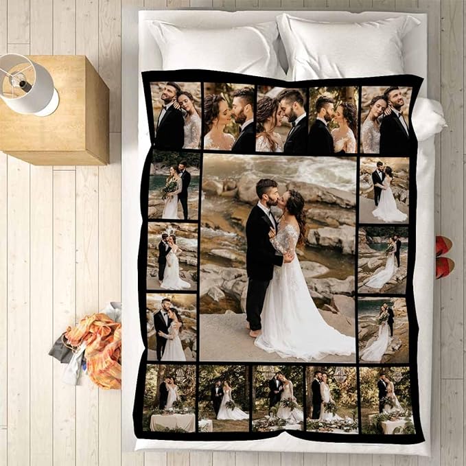 Custom Photo Blanket, 17 Photos Custom Throw Blanket Personalized Blankets and Throws for Couples Family Friend Customized Christmas Birthday Gifts, 8 Sizes
