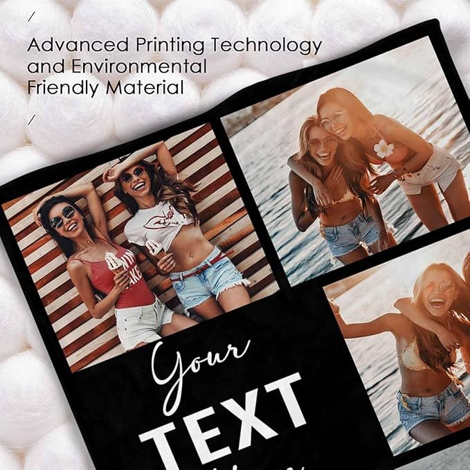 Custom Blankets with Photos Text, 5 Photos Custom Picture Blanket Best Friend Blanket Personalized Friendship Blankets for BFF Sister,Teen Girls Besties on Birthday, 8 Sizes