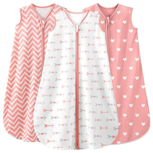 Yoofoss Baby Sleep Sack 12-18 Months Baby Wearable Blanket 100% Organic Cotton 2-Way Zipper TOG 0.5 Toddler Sleeping Sack 3 Pack, Soft Lightweight Sleep Sacks for Babies(Large)