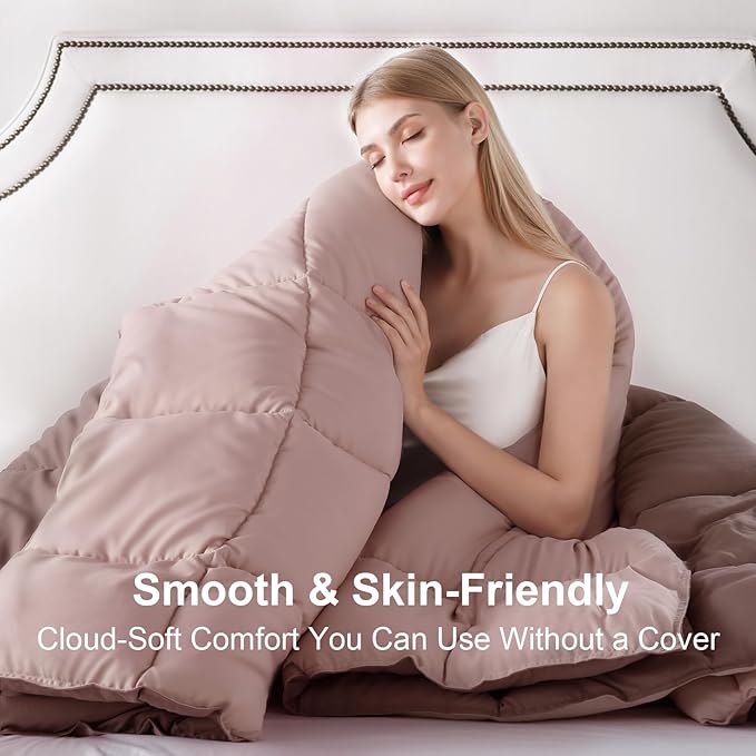 KASENTEX Queen Comforter Set – Reversible Dual Color – Goose Down Alternative – Ultra-Soft, Lightweight, Machine Washable, Maintain Fluffiness, All Season Warmth (Twilight Mauve/Pale Mauve)