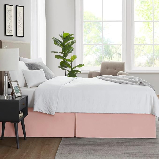 Nestl Peach Beige Twin Bed Skirt - Twin Size Bed Skirt 14 Inch Drop - Brushed Microfiber Bed Skirts - Hotel Quality Pleated Bed Skirt - Shrinkage & Fade Resistant