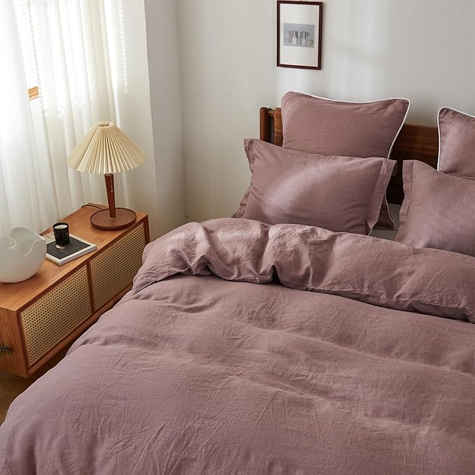 Simple&Opulence 100% Linen Duvet Cover Set, 3 PCS Natural French Flax Purple Duvet Cover Full Size, Breathable Soft Comfy Linen Bedding Comforter Cover with 2 Pillowcases(Purple, 78"x86")