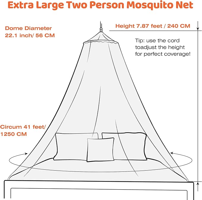 White Mosquito Net Bed Canopy for Girls Princess Baby Kids Adult, Canopy Bed Curtains for Twin to King Size Bed, Dome Bed Tent for Indoor Decor Bedroom Reading Nook Outdoor Camping, Yard, Garden