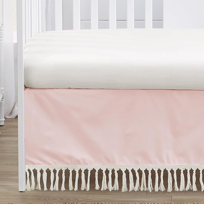 Sweet Jojo Designs Blush Pink Bohemian Boho Chic Girl Baby Crib Bedding Set Infant Nursery Room Blanket Fitted Sheet Skirt Diaper Stacker 4p Farmhouse Shabby Designer Elegant Geometric Textured Trim