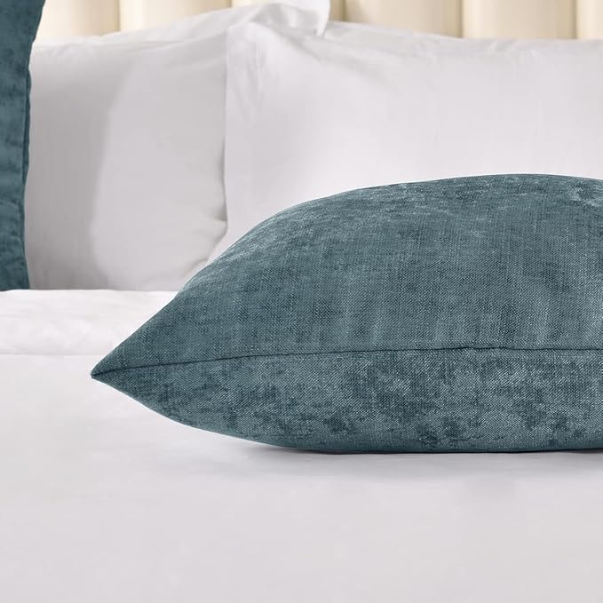 AMBERIS 2 Pillowcases (45×45cm)(Without Insert) Blue, Chenille Soft No Fading Modern 2 Pillowcases (Without Insert)