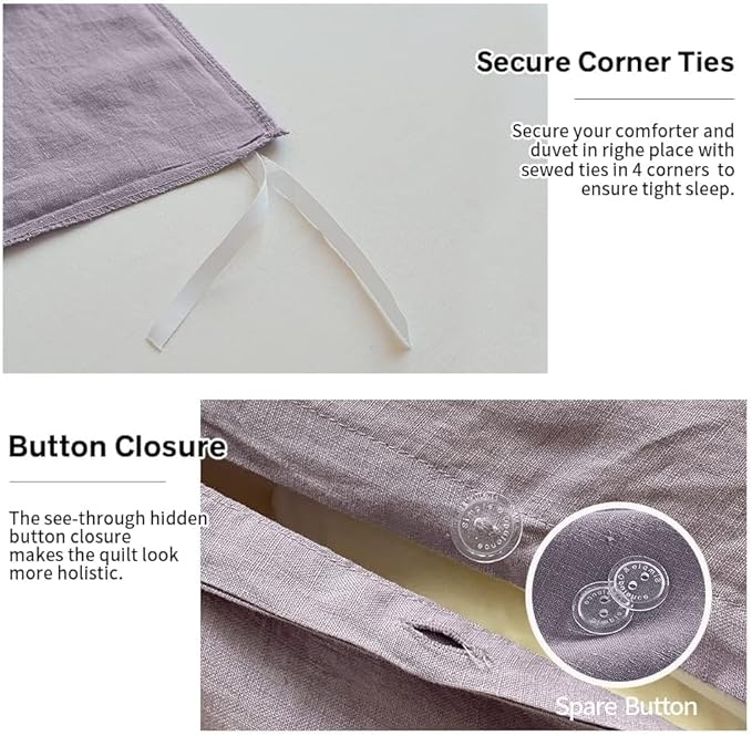 Simple&Opulence 100% Linen Duvet Cover Set, Natural French Flax Lilac Duvet Cover Twin Size, Breathable Soft Comfy Linen Bedding Comforter Cover with 1 Pillowcase(Lilac, 68"x86")