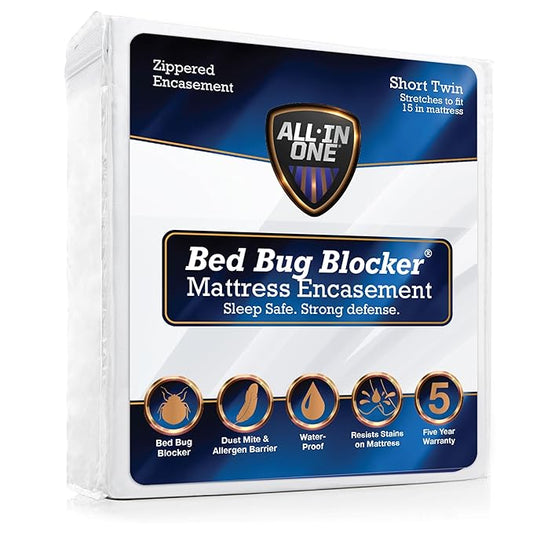 All-in-One Mattress Protector, Zippered Encasement, Water & Stain Resistant, Triple Seal Protection, RV Short Twin, White