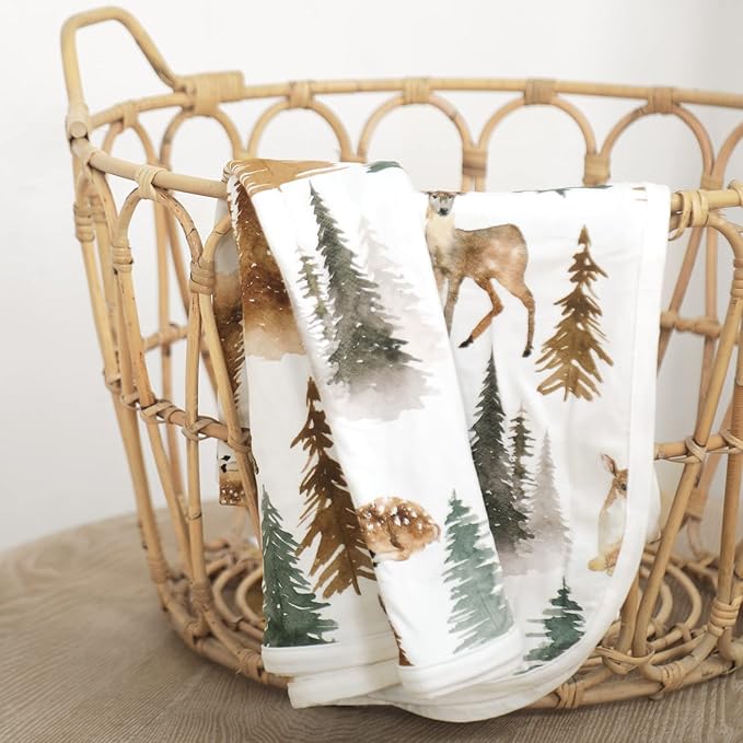GRSSDER Baby Blankets Super Soft Stretchy Jersey Swaddle Blankets 2 Pack for Baby Boys, Double Layer Reversible Receiving Blankets 34 x 44, Extra Large for Swaddling, Deer & Forest