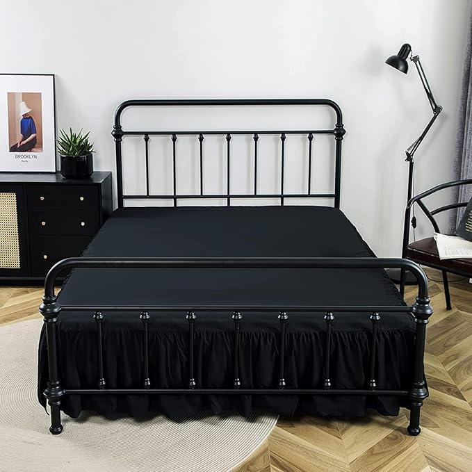 Bed Skirt Queen Size Ruffled Bed Skirt with Split Corners, 16 Inch Drop Dust Ruffle Bed Skirt with Platform, Queen - 16" Drop, Black