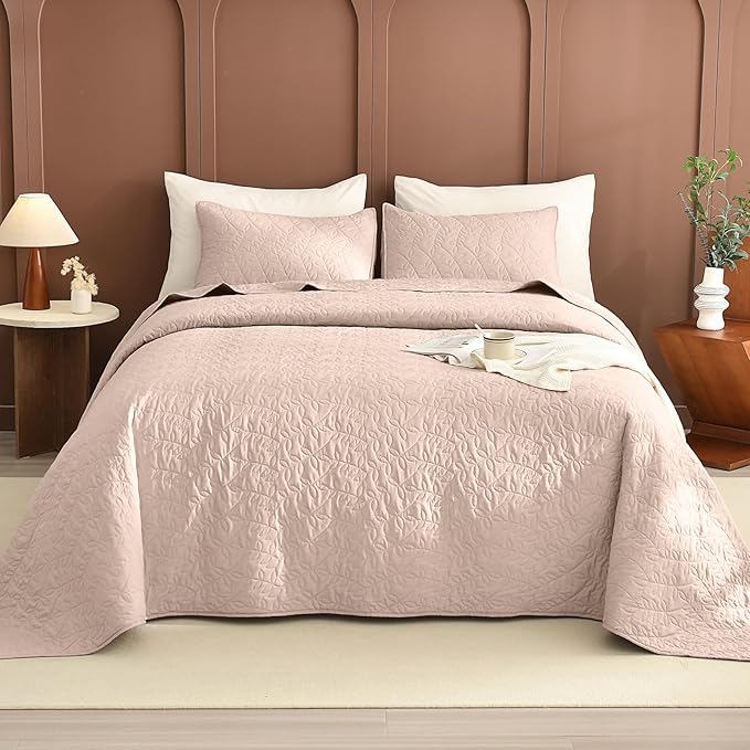 Lady Ann Oversized King Quilt 120x120,Camel Oversized King Bedspread with Leaves Pattern,3 Piece Lightweight Ultra Soft Farmhouse California King Coverlet Set for Extra Large Bed