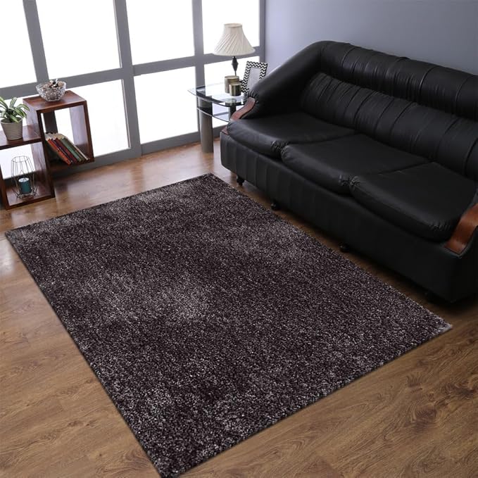 Hand Tufted SHAG Polyester ECO-Friendly Area Rugs - 5'x8', Rectangle, Light Brown, Solid Plain Design, High Pile Thick Handmade Anti Skid Rugs for Living Room, Bed Room K00111