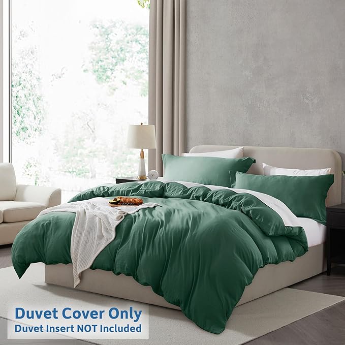 Nestl Dark Green Duvet Cover Full Size - Soft Prewashed Full Size Duvet Cover Set, 3 Piece, with Zipper Closure, 1 Duvet Cover 80x90 inches and 2 Pillow Shams