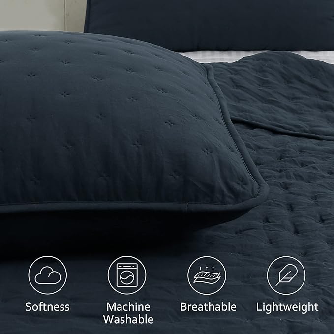 ROARINGWILD Oversized King Quilt Sets with Pillow Shams, Navy Blue California Cal King Size Lightweight Soft Coverlet Bedspread, Thin Bedding Set Bed Cover, 3 Pieces, 118x106 inches