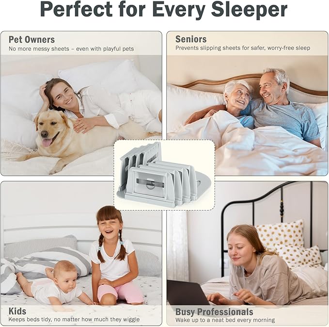 VOOWO Bed Sheet Holders For Corners - Bed Lock Sheet Holder Keep Sheets Firm & Tight, Heavy Duty Fitted Sheets Corner Holders, Mattress Corner Clips Bedsheet Gripper For King Queen Size Beds, Set of 4