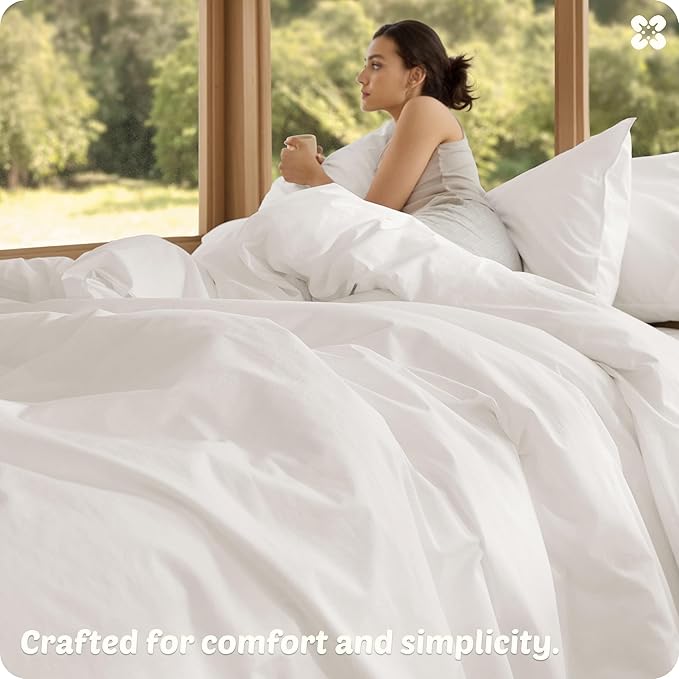 Bedsure Cotton Duvet Cover King - Luxury Slub Weave 100% Cotton Duvet Cover with a Linen Like Textured, Easy Change Durable Bedding, Coconut White, 104" x 90"