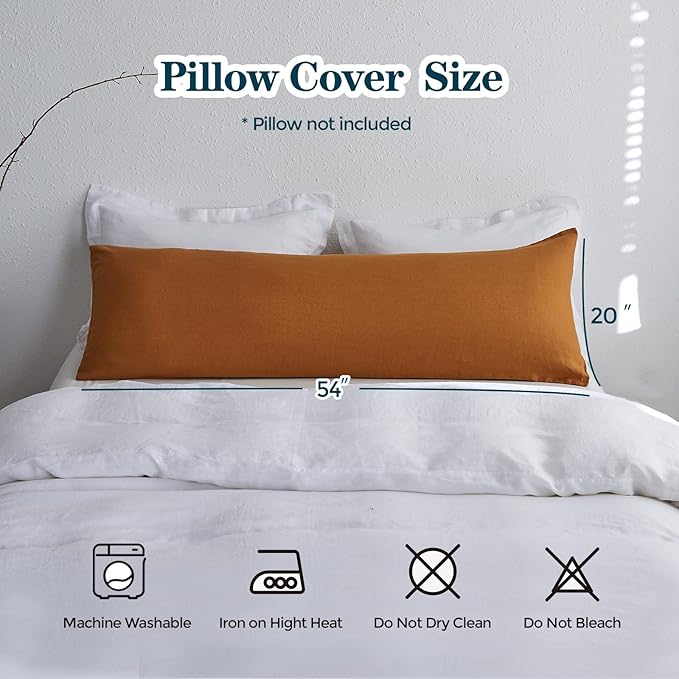 Simple&Opulence Body Pillow Cover 20" x 54",100% Pure Linen, Ultra Soft and Breathable, Body Pillowcase with Envelope Closure for Adults (Rust)