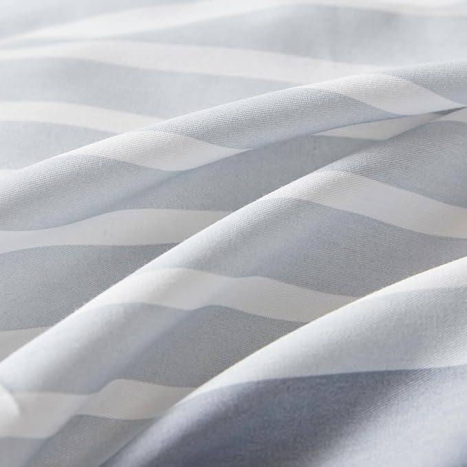 YuHeGuoJi Blue Geometric Duvet Cover Queen 100% Cotton 3 Pcs Set 1 Grey Pinstripe Duvet Cover with Zipper Ties 2 Pillowcases Neutral Modern Gray White Striped Bedding Set Soft