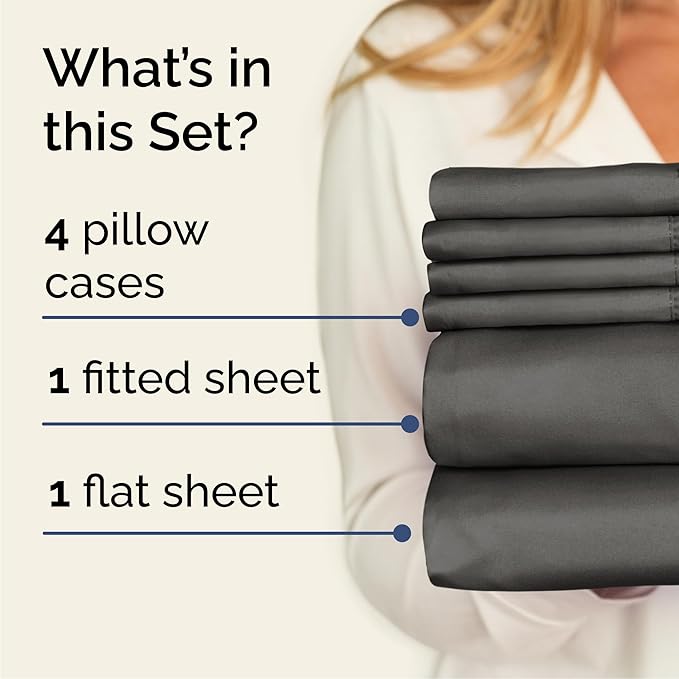 Cal King 6 Piece Sheet Set - Comfy Breathable & Cooling - Ultra-Soft Hotel Luxury Bedding Set w/ 8-16 Inch Deep Pockets - 1 Flat & 1 Fitted Sheet & 4 Pillowcases - Wrinkle Free & Easy Care - Charcoal