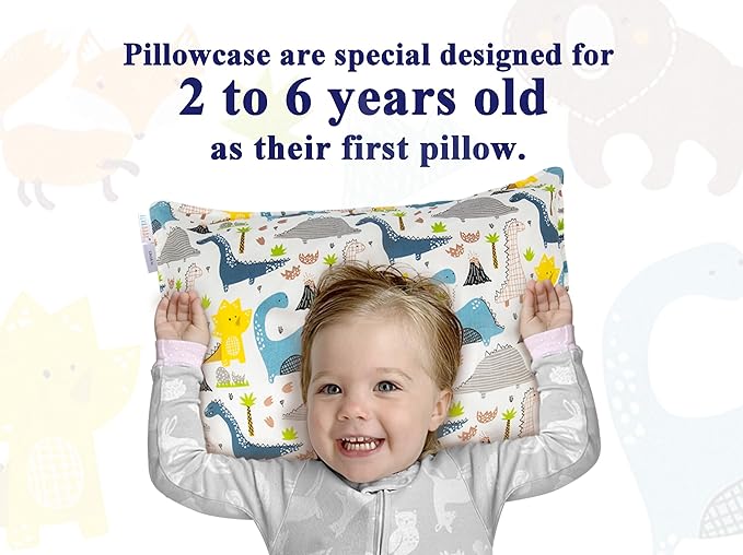 ALVABABY Toddler Pillowcases 2 Pack Organic Cotton Kids Pillow Cover Fit 13"x 18" or 12"x16" Envelope for Girl Boy Sleepy Travel