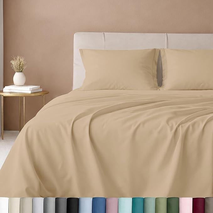 California Design Den 600 Thread Count Sheets Queen 100% Cotton Sateen, Soft, Cooling Deep Pocket Sheet, Hotel-Quality Bedding Sheets & Pillowcases (Golden Tan)