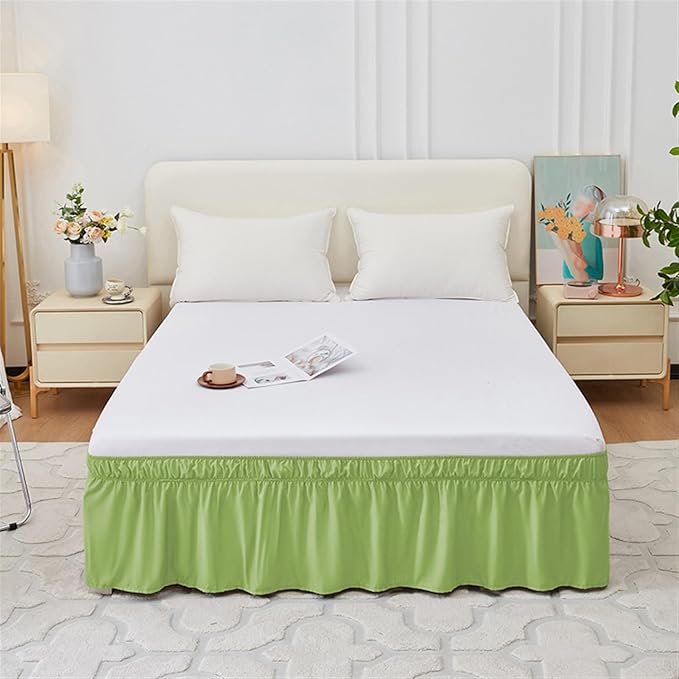 GIBZ Adjustable Wrap Around Ruffled Bed Skirt, Elastic Dust Ruffles Easy Fit Wrinkle & Fade Resistant, Machine Washable, Twin 16" Drop, Green