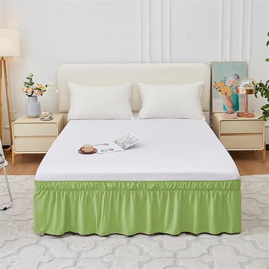 GIBZ Adjustable Wrap Around Ruffled Bed Skirt, Elastic Dust Ruffles Easy Fit Wrinkle & Fade Resistant, Machine Washable, Twin 16" Drop, Green