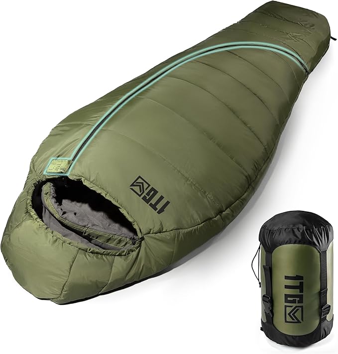 Sleeping Bag for Adults, 25-36℉Cold Weather Mummy Sleeping Bag, Lightweight 3–4 Season Winter Sleeping Bag with Adjustable Hood, Phone Pocket & Compression Sack for Camping Hiking Backpacking