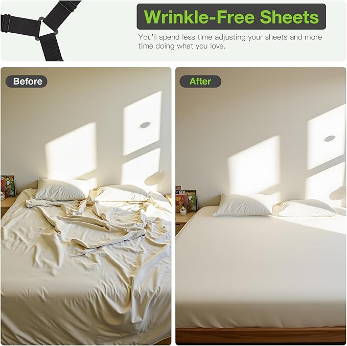 EasYoung 8PCS Bed Sheet Holder Straps, Adjustable Elastic Fasteners with Metal Clips, Keep in Place Fitted Bedding Holder, Easy Install for Wrinkle Bedding Sheet