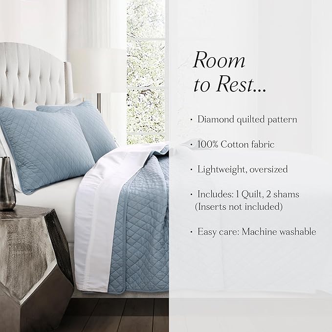 Lush Decor Ava Quilt Diamond Pattern Solid 3 Piece Oversized Bedding Blanket Bedspread Set - King - Blue