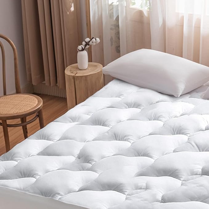 WhatsBedding Waterproof Mattress Pad Cal-King Cotton Top Down Alternative Filling Pillowtop Mattress Topper Cover-Fitted Quilted (Waterproof Cal-King Size Mattress Pad)