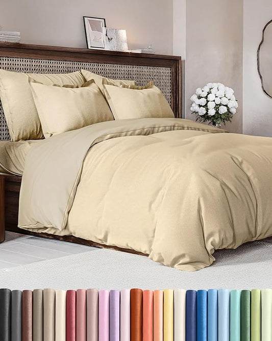 Duvet Cover King Size - Extra Soft King Size Duvet Cover - Lightweight, Breathable, Easy Care & Fade Free w/ Zipper Closures & Ties - 104" x 90" Inches - (Heathered Tan) Comforter Not Included