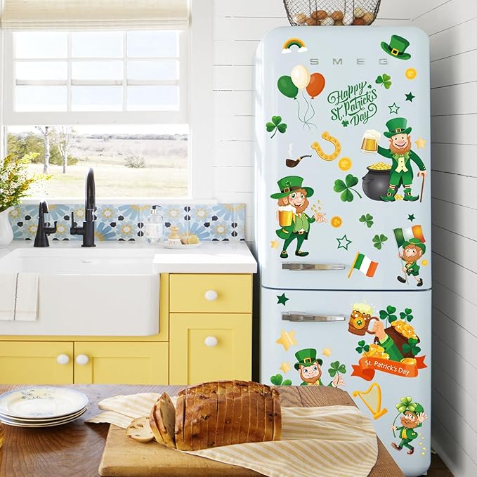 St Patricks Day Window Clings, Large Leprechaun Style Reusable Static Window Stickers for St Patricks Day Decorations