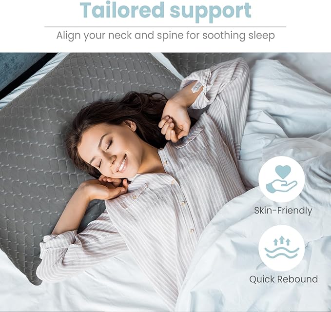 Bafode Memory Foam Pillows Standard Size Set of 2, Shredded Memory Foam Pillows, Cooling Pillow for Sleeping, Adjustable Bed Pillows for Side, Back and Stomach Sleepers