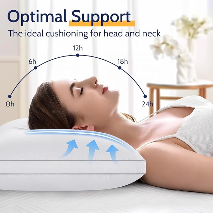 Pillows Queen Size Set of 2, Gusseted Bed Pillows for Sleeping 2 Pack, Luxury Hotel Quality, Supportive Queen Pillow with Soft Down Alternative for Back Stomach Side Sleepers, Machine Washable