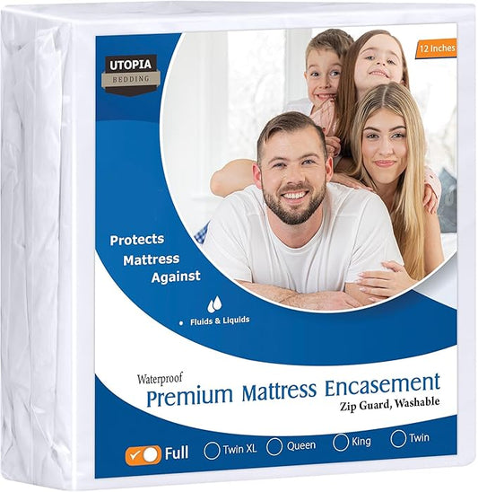 Utopia Bedding Premium Waterproof Bed Bug Mattress Cover, Full Zippered Mattress Protector, 12 Inches Deep, Dust Mite Proof 6-Sided Mattress Encasement for Bed