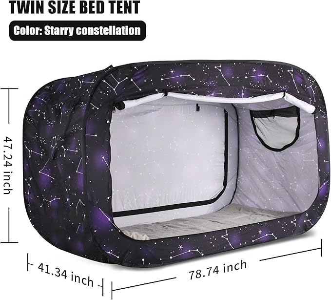 Bed Tent Twin Bed Canopy Portable Dream Tent for Adult Indoor Sleeping Tents with 2 Doors Breathable Private Space Tents, Starry Constellation