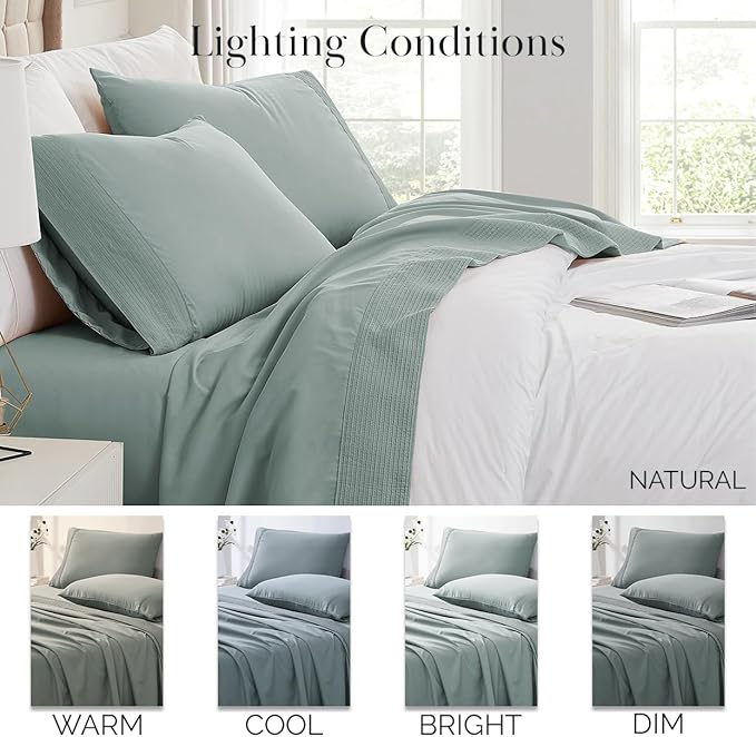 Southshore Fine Living, Inc. 4-Piece Bed Sheet Set, 21-Inch Queen Size Sheet Set Deep Pocket, with 1 Queen Fitted Sheet, Pleated Queen Flat Sheet, and Queen Pillow Cases Set of 2, Steel Blue Sheets