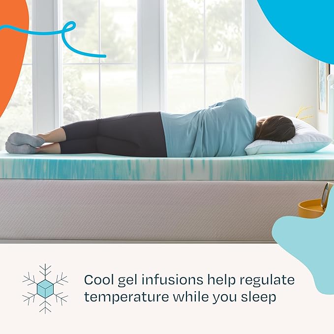Linenspa 4 Inch Swirl Gel Memory Foam Mattress Topper, Queen Size – Cooling Gel Infused, Ventilation Holes – Pressure Relieving Bed Topper – CertiPUR Certified