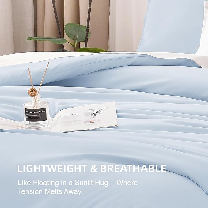 Litanika Comforters Light Blue California King Size, 3 Pieces Cal King Lightweight Solid Bedding Comforter Set, All Season Fluffy Bed Set (104x96In Comforter & 2 Pillowcases)