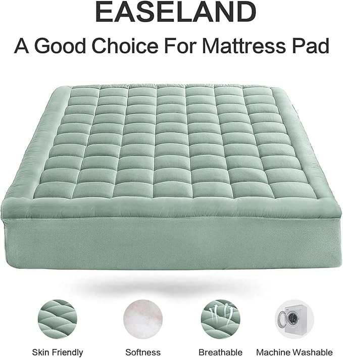 EASELAND Twin XL Mattress Pad Pillow Top Mattress Cover Quilted Fitted Mattress Protector Extra Long 8-21" Deep Pocket Cooling Mattress Topper (39x80 Inches, Pale Aqua)