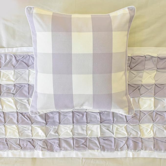 The HomeCentric King/Queen/Twin Lavender Decorative Bed Runner King 90"x18" Bed Runner with Two Pillow Cover, Checkered, Buffalo Plaid, Check Bed Scarf on Cotton Fabric - Lavender Plaid Knots