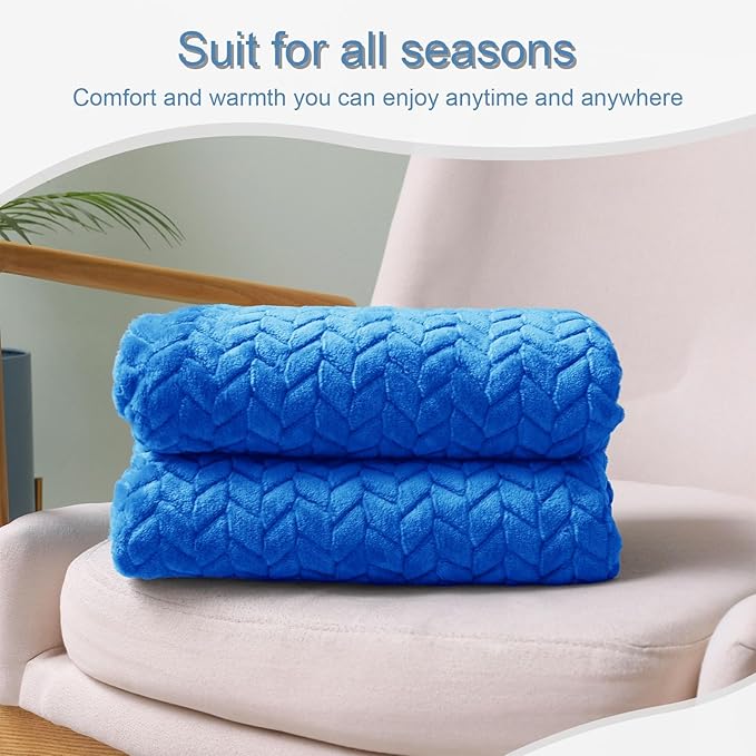 Exclusivo Mezcla Fleece Throw Blanket for Couch and Bed, 50x70 Inches Soft Cozy Jacquard Flannel Blankets, Lightweight Fuzzy Plush Warm Throws for Women, Cobalt Blue