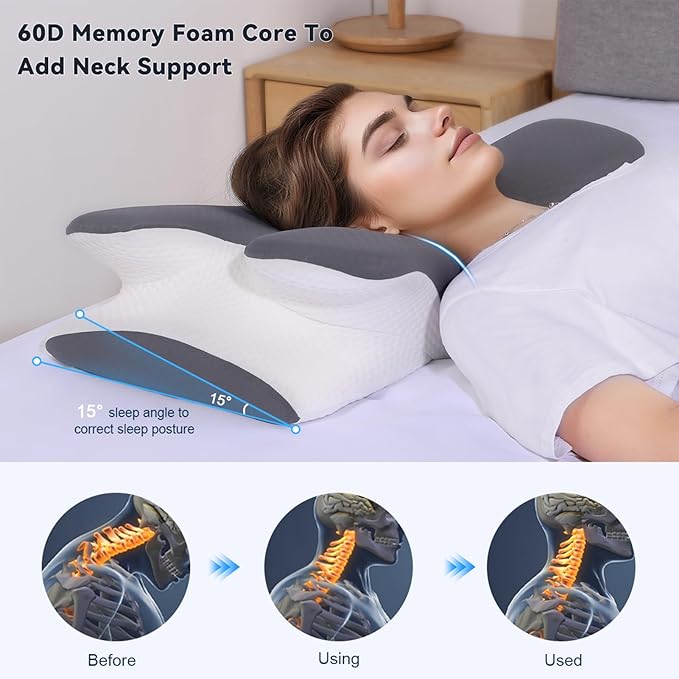 Cervical Cooling Ergonomic Pillow, Adjustable Ergonomic Memory Foam, Cervical Support & Relieves Neck and Shoulder Pain, Orthopedic Pillow for All Sleep Positions
