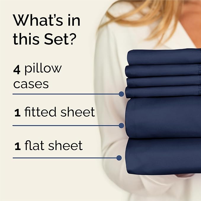 King 6 Piece Sheet Set - Comfy Breathable & Cooling - Ultra-Soft Hotel Luxury Bedding Set with 8-16 Inch Deep Pockets - 1 Flat & 1 Fitted Sheet & 4 Pillowcases - Wrinkle Free & Easy Care - Navy Blue