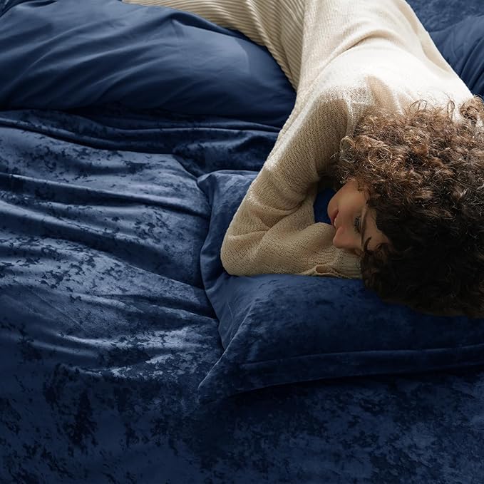 PHF Truly Velvet Duvet Cover Set California King Size, 3pcs Ultra Soft Breathable Comforter Cover Set, Luxury Cozy Flannel Duvet Cover with Pillow Shams Bedding Collection, 104" x 98", Navy