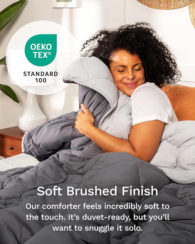 ViscoSoft Microfiber All Seasons Down Alternative Quilted Comforter - Cooling Breathable Premium Soft Reversible Microfiber Duvet Blanket, Light Gray/Dark Gray, Full