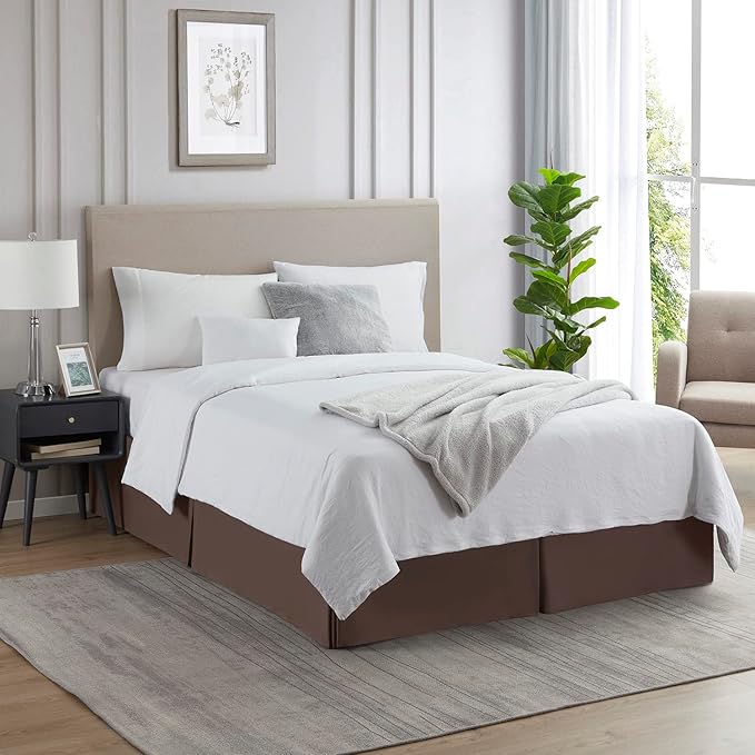 Nestl Dark Brown Bed Skirt Cal King Size - Cal King Bed Skirt 14 Inch Drop - Brushed Microfiber Bed Skirts - Hotel Quality Pleated Bed Skirt - Shrinkage & Fade Resistant
