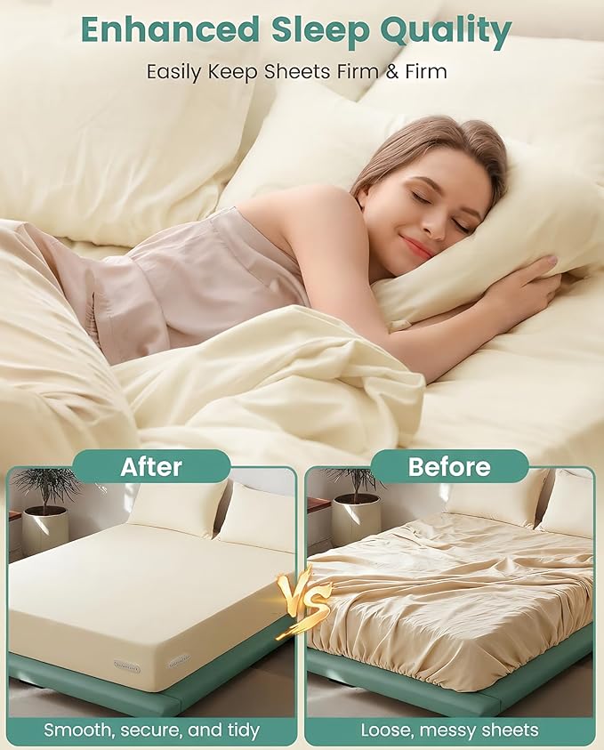 UNILEAF Bed Sheet Holders for Corners, 4-Pack Bed Sheet Grippers, Fabric-Safe Fitted Sheet Holder, No-Lift Corner Clips, One-Time Install, Universal Fit for Twin–King Mattresses
